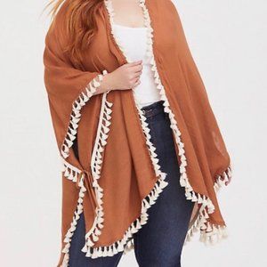 Torrid - Caramel White Tassel Fringe Ruana Open Front Kimono - One Size